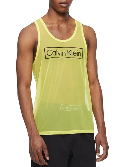 Shop Calvin Klein Sleepwear Mens Sheer Logo Tank Top In Yellow