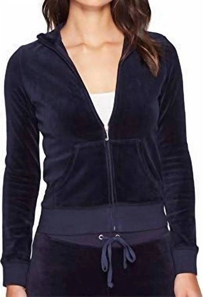 Shop Juicy Couture Velour Fairfax Fitted Jacket In Navy Blue