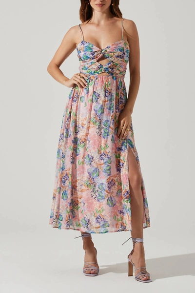 Shop Astr Emine Floral Bust Cutout Midi Dress In Pink Blue Floral In Multi