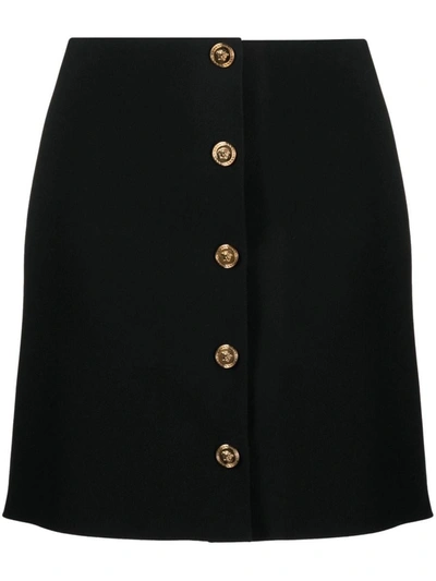 Shop Versace Medusa Buttons Satin Mini Skirt In Black