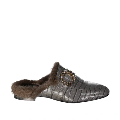 Shop Eleventy Leather Mules In Gray