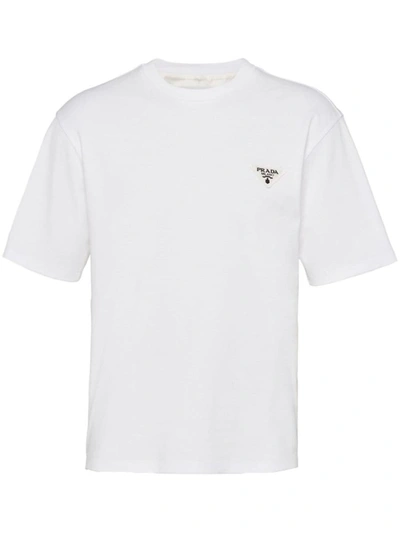 Shop Prada Triangle-logo Cotton T-shirt In Bianco