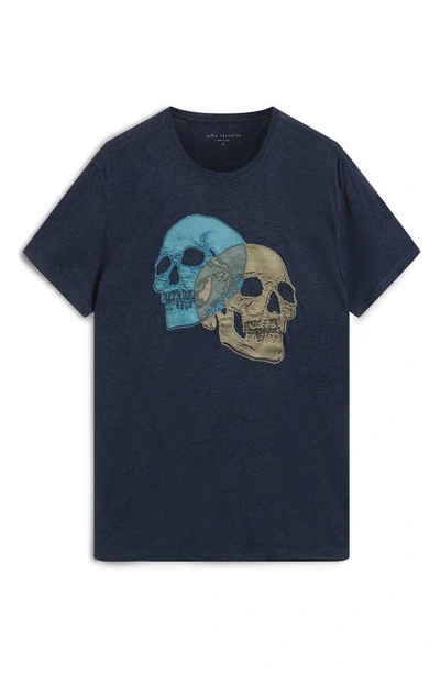 Shop John Varvatos Double Skull Appliqué T-shirt In Navy