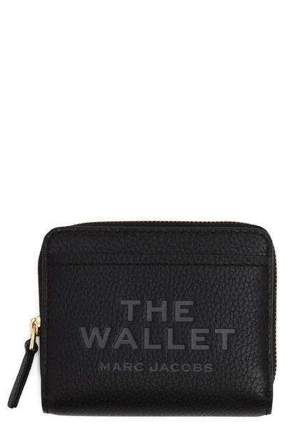 Marc Jacobs The Mini Black Wallet With Engraved Logo On The Front In Hammered Leather Woman In Black