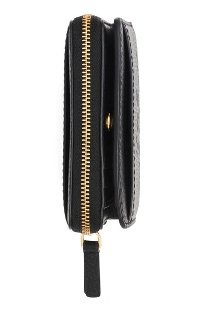 Marc Jacobs The Mini Black Wallet With Engraved Logo On The Front In Hammered Leather Woman In Black