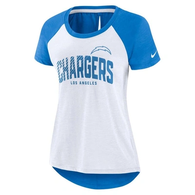 Shop Nike White/heather Scarlet Los Angeles Chargers Back Slit Lightweight Fashion T-shirt