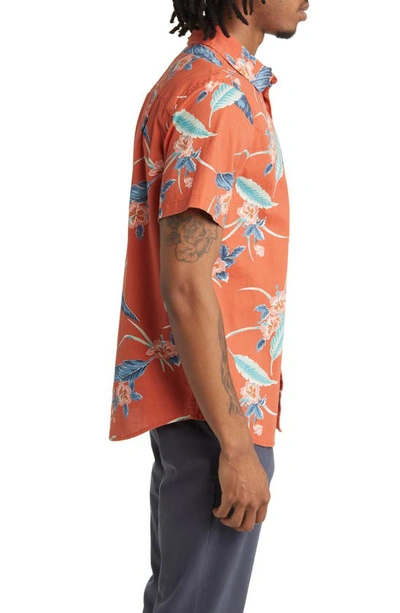 Shop Brixton Charter Regular Fit Tropical Short Sleeve Button-up Shirt In Burnt Red/ Pacific Blue