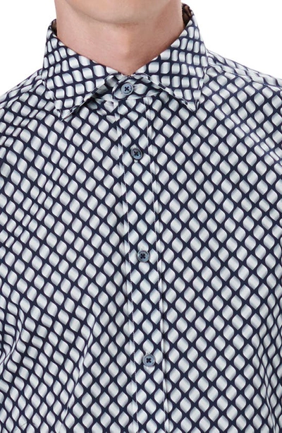 Shop Bugatchi Shaped Fit Ombré Leaf Print Stretch Button-up Shirt In Snow