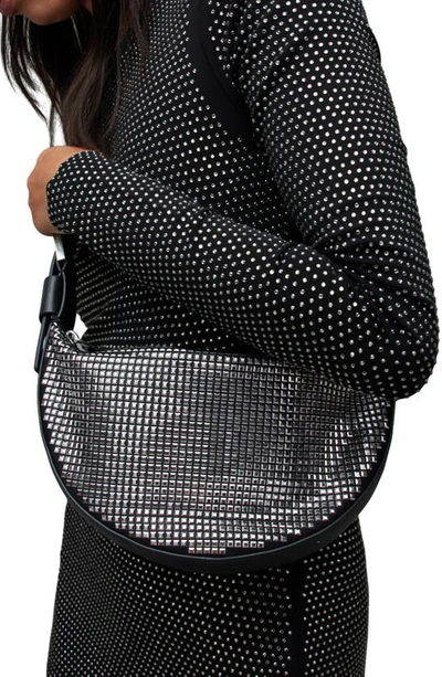 Shop Allsaints Half Moon Studded Shoulder Bag In Black