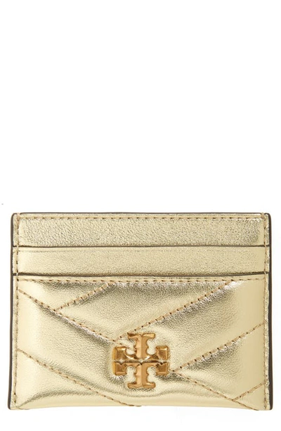 Shop Tory Burch Kira Chevron Quilted Metallic Leather Card Case In Gold