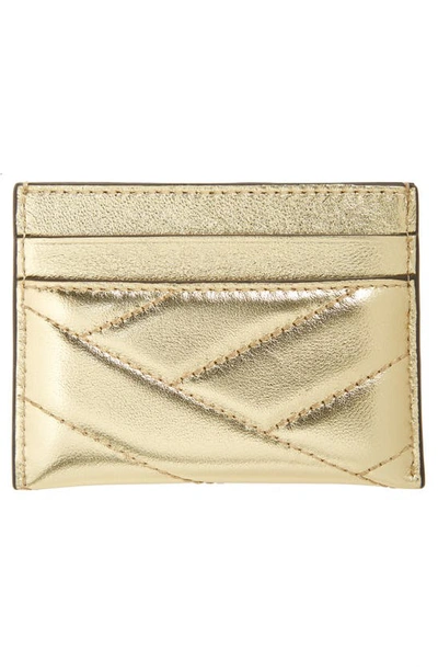 Shop Tory Burch Kira Chevron Quilted Metallic Leather Card Case In Gold
