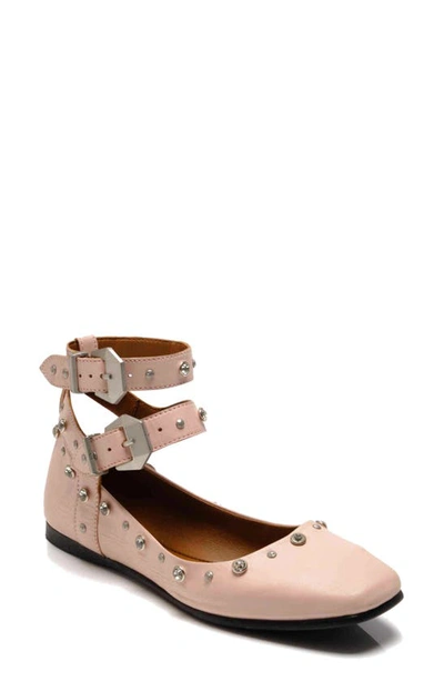 Shop Free People Mystic Diamante Ankle Strap Flat In Frost Pink Leather