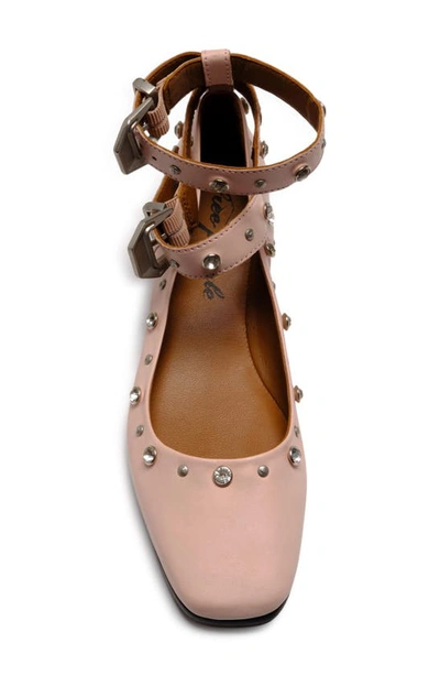 Shop Free People Mystic Diamante Ankle Strap Flat In Frost Pink Leather