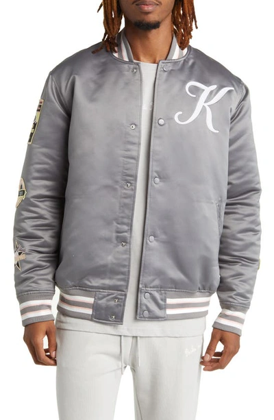 Shop Kappa Jasper Embroidered Logo Patch Bomber Jacket In Grey Quill