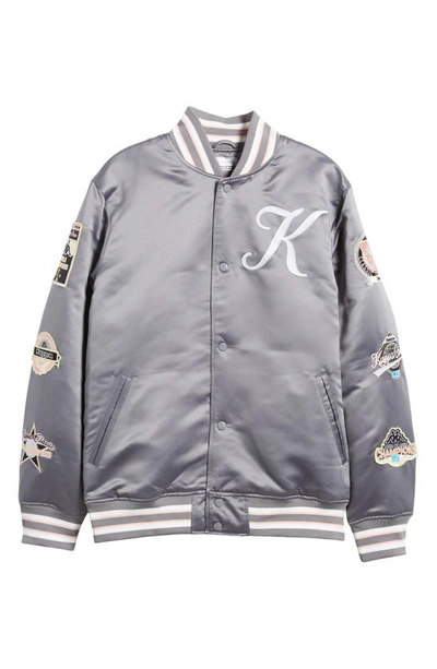 Shop Kappa Jasper Embroidered Logo Patch Bomber Jacket In Grey Quill