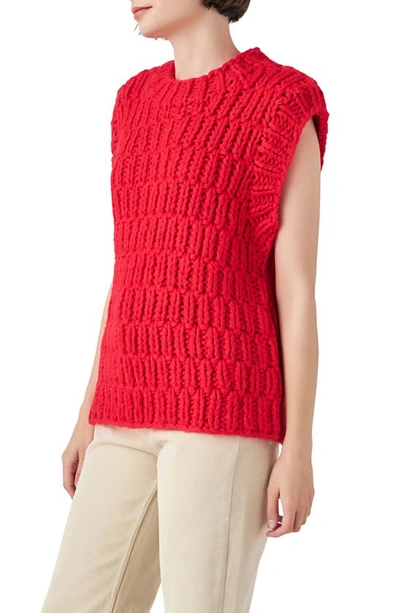 English Factory Chunky Cap Sleeve Sweater In Red