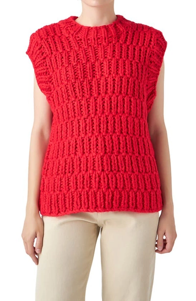 English Factory Chunky Cap Sleeve Sweater In Red