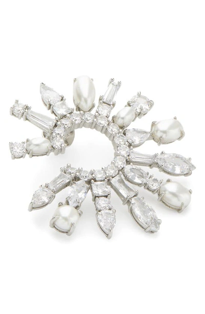 Shop Kate Spade Imitation Pearl & Crystal Statement Hoop Earrings In Clear/ Silver.