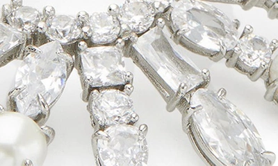 Shop Kate Spade Imitation Pearl & Crystal Statement Hoop Earrings In Clear/ Silver.