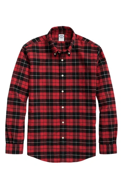 Brooks Brothers Big & Tall Portuguese Flannel Polo Button Down Collar, Plaid Shirt In Redplaid