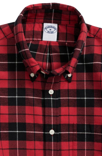 Brooks Brothers Big & Tall Portuguese Flannel Polo Button Down Collar, Plaid Shirt In Redplaid