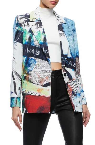 Shop Alice And Olivia Denny Mixed Print Blazer In Confidential