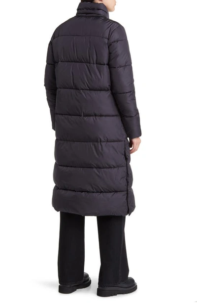 Shop Save The Duck Colette Quilted Long Puffer Coat With Detachable Hood In Black