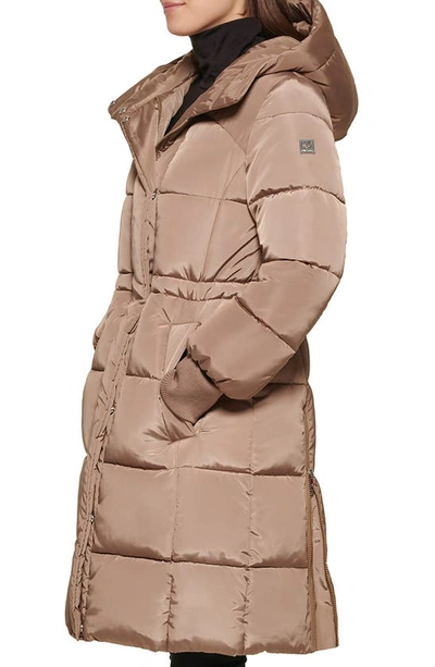 Shop Kenneth Cole New York Memory 3/4 Length Puffer Jacket In Truffle Chc