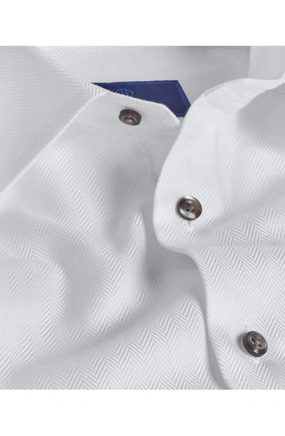 David Donahue Regular Fit Solid Herringbone Dress Shirt In White