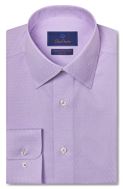 Shop David Donahue Trim Fit Luxury Non-iron Dobby Microcheck Dress Shirt In Lilac
