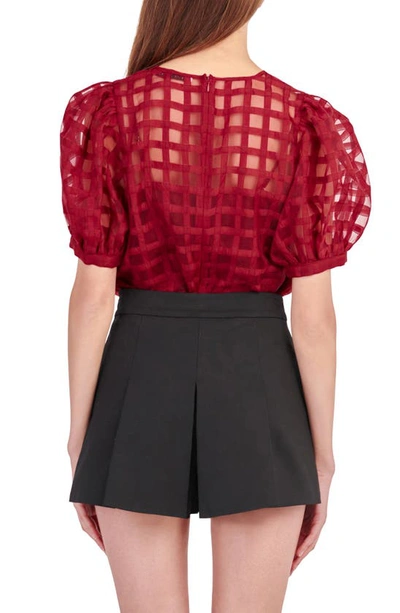 English Factory Plus Size Plaid See Through Top In Burgundy