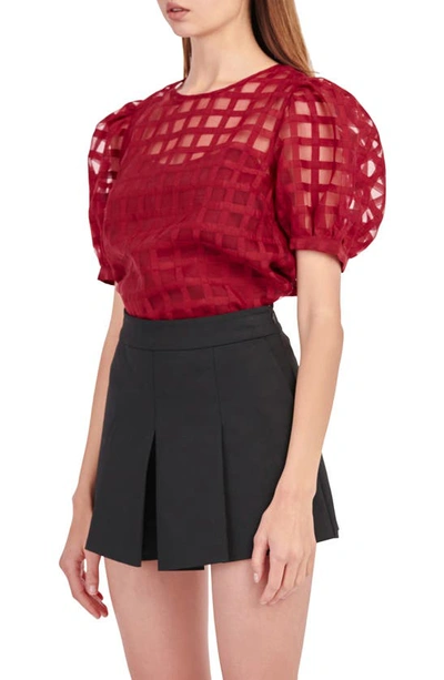 English Factory Plus Size Plaid See Through Top In Burgundy