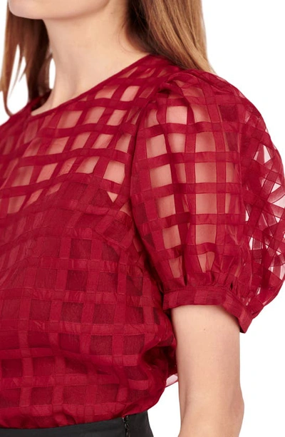 Shop English Factory Windowpane Sheer Top In Burgundy