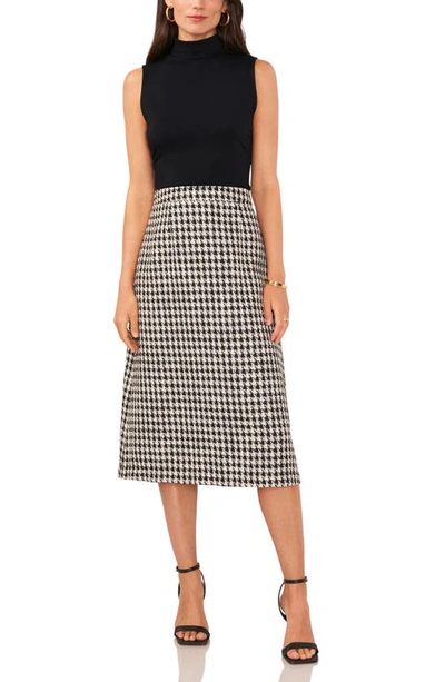 Shop Vince Camuto Houndstooth Cotton Tweed Midi Skirt In Rich Black