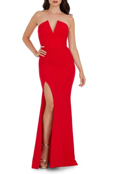 Shop Dress The Population Fernanda Strapless Evening Gown In Rouge