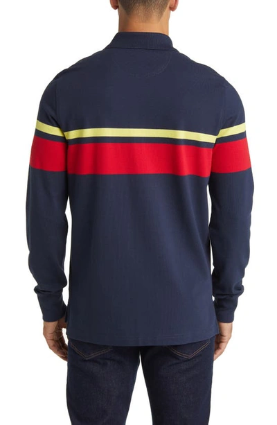 Shop Brooks Brothers Stripe Long Sleeve Cotton Polo In Navy Multi