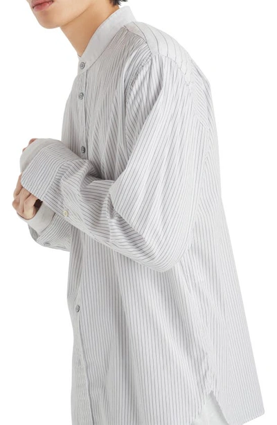 Shop Rag & Bone Landon Oversize Pinstripe Band Collar Button-up Shirt In Navystrp