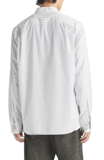 Shop Rag & Bone Landon Oversize Pinstripe Band Collar Button-up Shirt In Navystrp