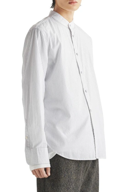 Shop Rag & Bone Landon Oversize Pinstripe Band Collar Button-up Shirt In Navystrp