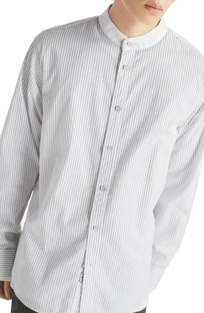 Shop Rag & Bone Landon Oversize Pinstripe Band Collar Button-up Shirt In Navystrp