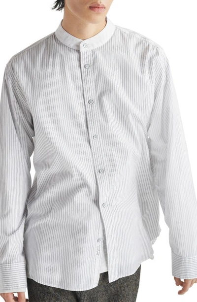 Shop Rag & Bone Landon Oversize Pinstripe Band Collar Button-up Shirt In Navystrp