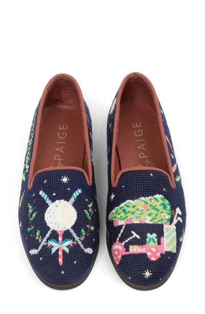 Shop Bypaige Needlepoint Christmas Golf Flat In Blue
