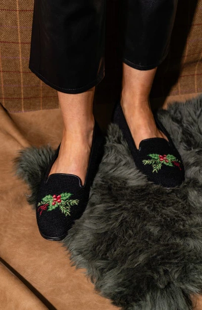 Bypaige Needlepoint Holly Flat In Black