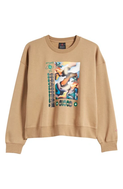 Shop Jordan X  Moss Brooklyn Fleece Graphic Sweatshirt In Dark Driftwood