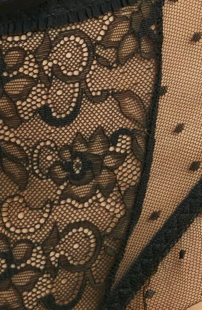 Hauty Ruffle Dotted Mesh & Lace Underwire Bra & Panties Set In Black