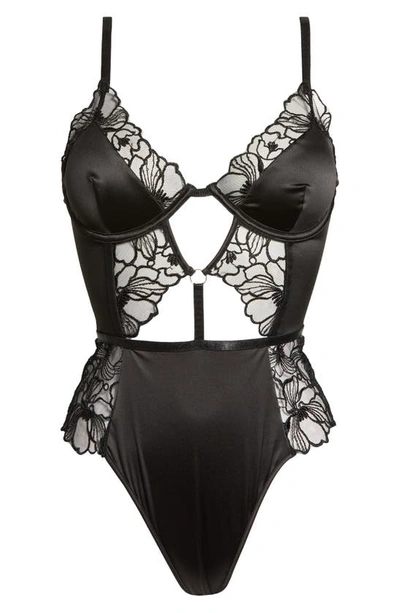 Shop Hauty Cutout Embroidered Lace & Satin Underwire Teddy In Black