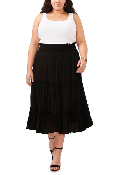 Shop Vince Camuto Tiered Midi Skirt In Rich Black