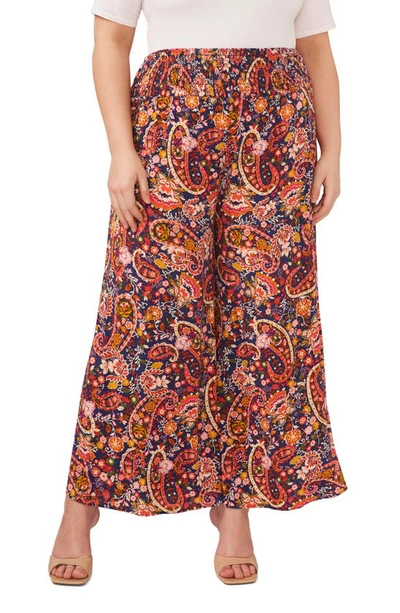 Shop Vince Camuto Smocked Waist Wide Leg Pants In Classic Navy