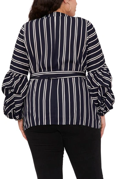 Shop Vince Camuto Stripe Balloon Sleeve Button-up Top In Classic Navy