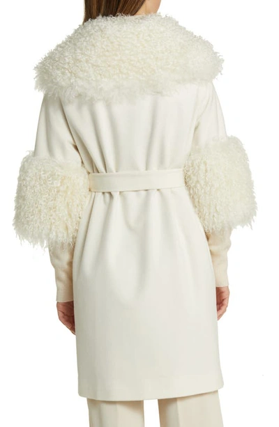 Shop Fleurette Remy Mohair Blend Trim Belted Wool Coat In Parchment